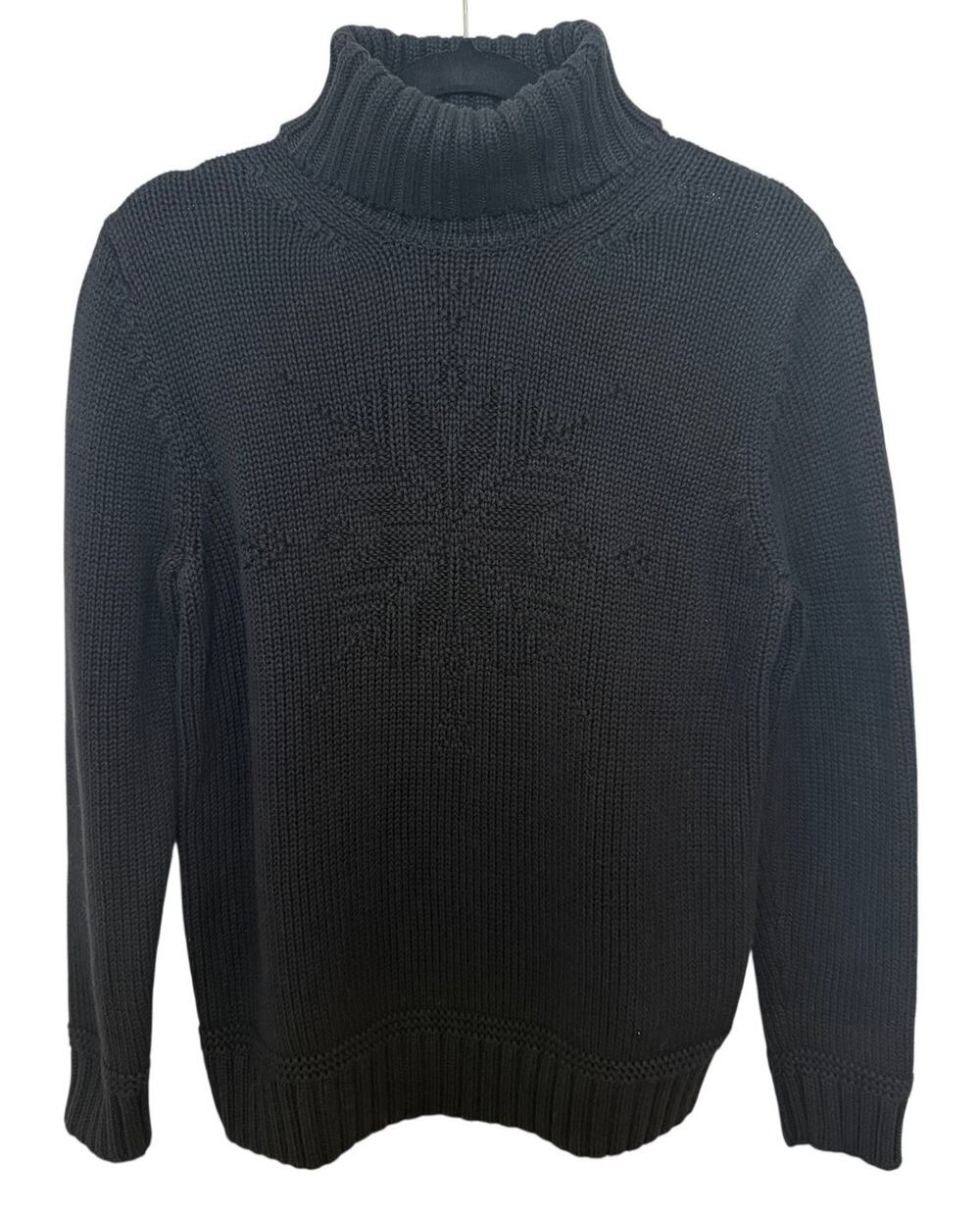Ralph Lauren Black Turtleneck Chunky Snowflake Sweater Small Petite 90s Retro